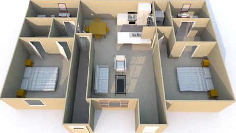 an overhead view of a 3d floor plan of a house